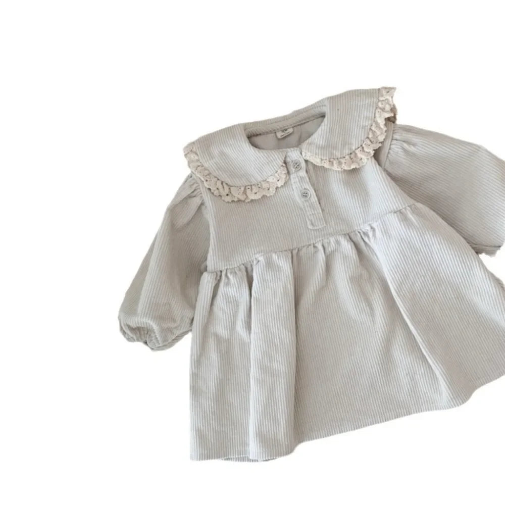 Spring Toddler Girl Dress Peter Pan Collar Full Sleeve Corduroy Dress for Kids