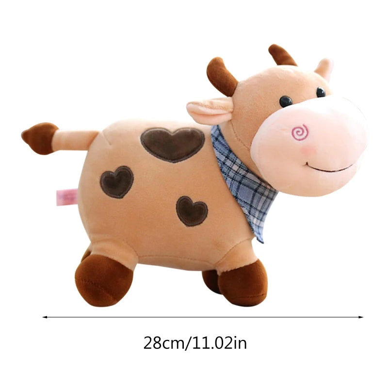 Fluffy Cow Plush Toy Cuddle Pillow Baby Soothing Toy Cute Soft Children's Animals Doll Toy 11inch Plush Stuffed Toys for Girls