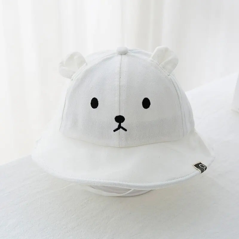 Cute Bear Baby Bucket Hat With Ears Boy Girl Cotton Kids Sun Hat Outdoor Summer Child Panama Cap