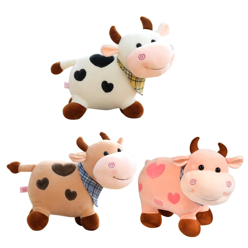 Fluffy Cow Plush Toy Cuddle Pillow Baby Soothing Toy Cute Soft Children's Animals Doll Toy 11inch Plush Stuffed Toys for Girls