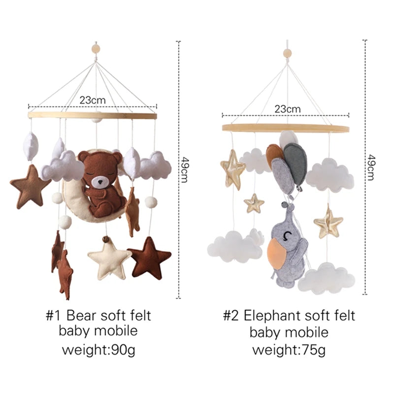 Let's Make Wooden Baby Rattles Soft Felt Cartoon Bear Cloudy Star Moon Hanging Bed Bell Mobile Crib Montessori Education Toys