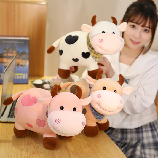 Fluffy Cow Plush Toy Cuddle Pillow Baby Soothing Toy Cute Soft Children's Animals Doll Toy 11inch Plush Stuffed Toys for Girls