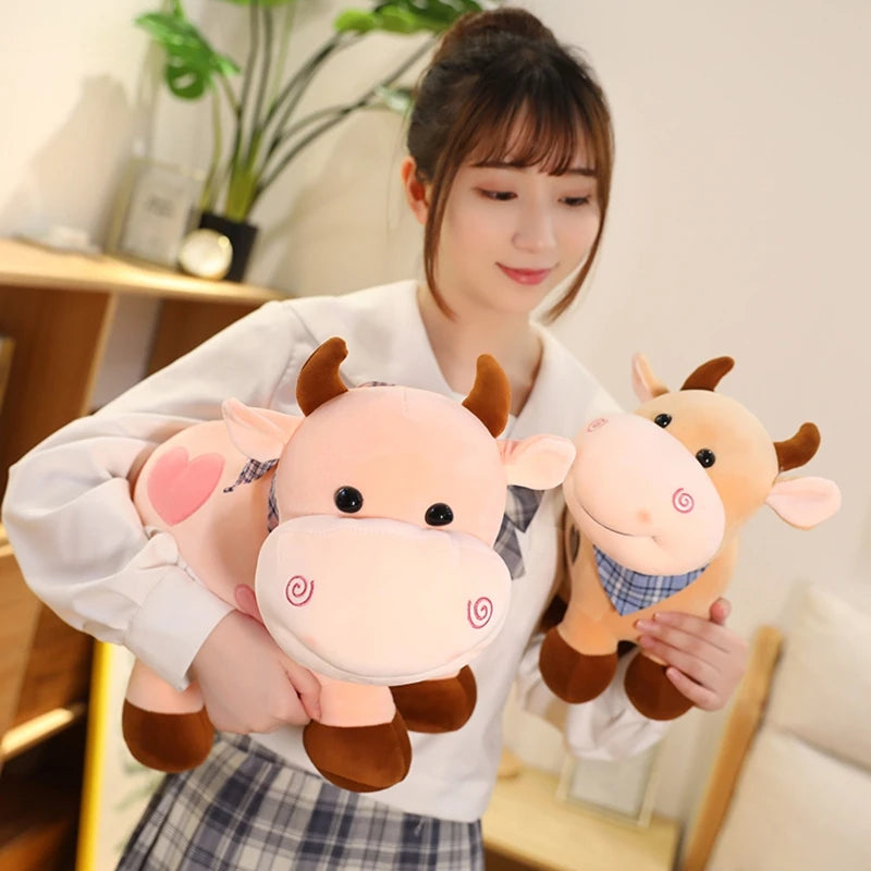 Fluffy Cow Plush Toy Cuddle Pillow Baby Soothing Toy Cute Soft Children's Animals Doll Toy 11inch Plush Stuffed Toys for Girls