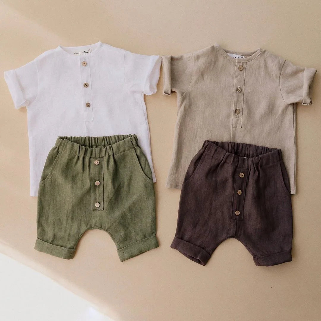 Summer Toddler Boys Shirt and Shorts Sets Solid Cotton Linen Clothing Sets for Kids Fashion Children Suits