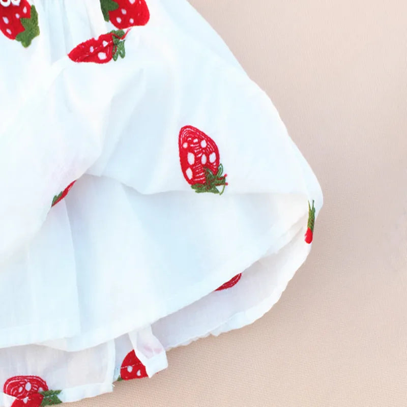 1-3Years Baby Girl Dress  Newborn Summer Embroidery Flower Strawberry Cotton Dress Infant Clothes