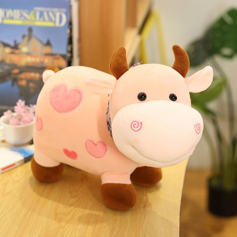 Fluffy Cow Plush Toy Cuddle Pillow Baby Soothing Toy Cute Soft Children's Animals Doll Toy 11inch Plush Stuffed Toys for Girls